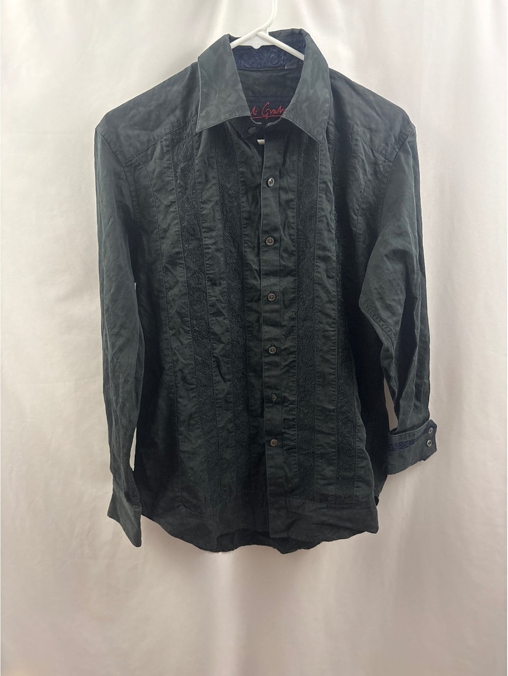 Robert Graham Men's Size Small Black Button-Up Shirt with Embroidered Details